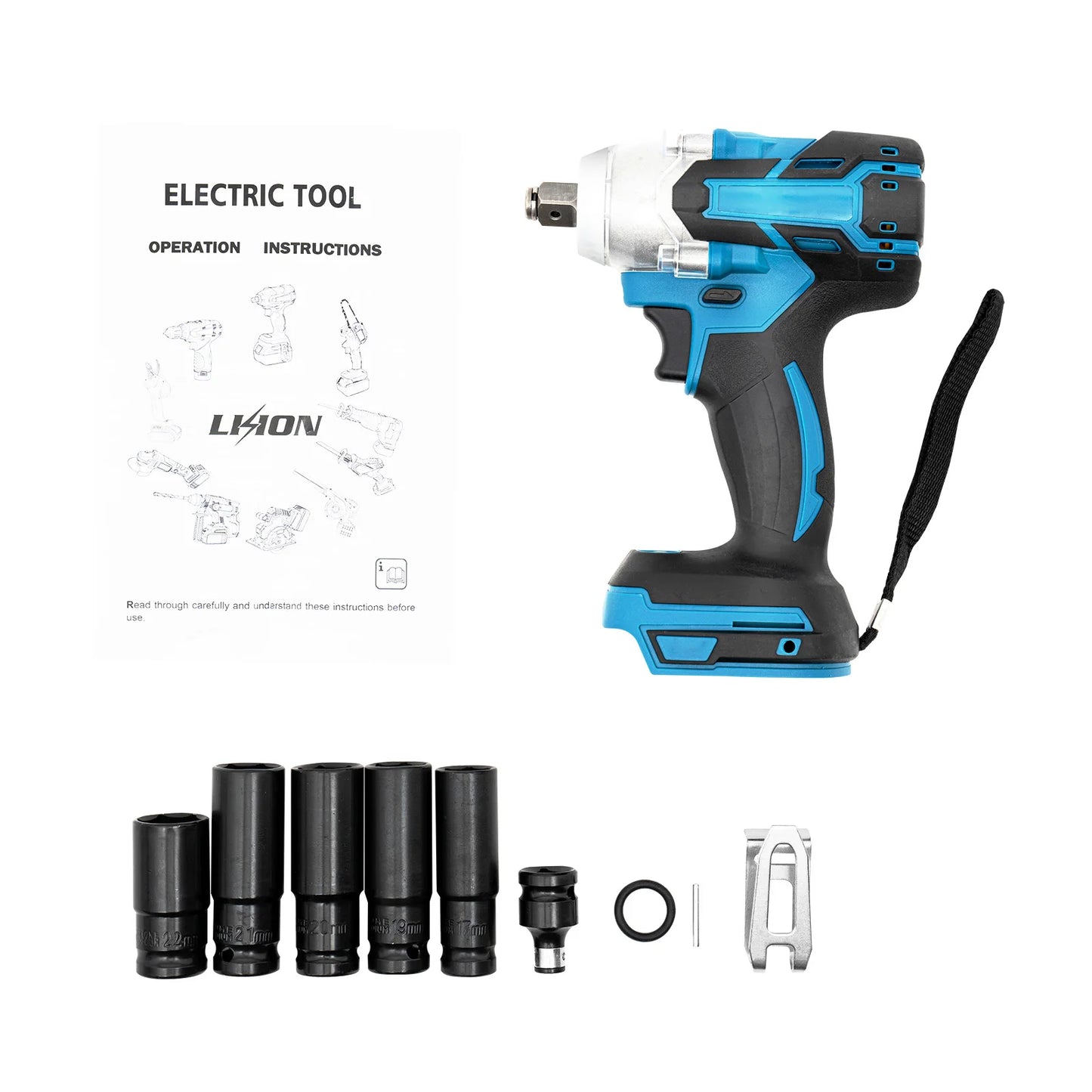 1/2 Inch Brushless Impact Wrench 320N.m Electric Screwdriver Kit Cordless Wireless Electric Drill Tool With 6 Sleeves 2200 rpm