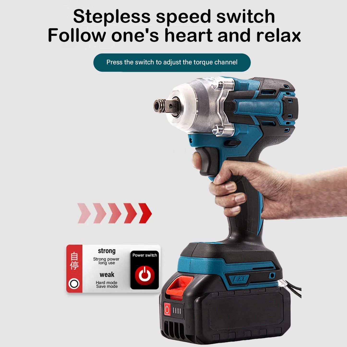 520N.m Torque Brushless Electric Impact Wrench 1/2 inch Lithium-Ion Battery Cordless Wrench Power Tools For 18V Battery