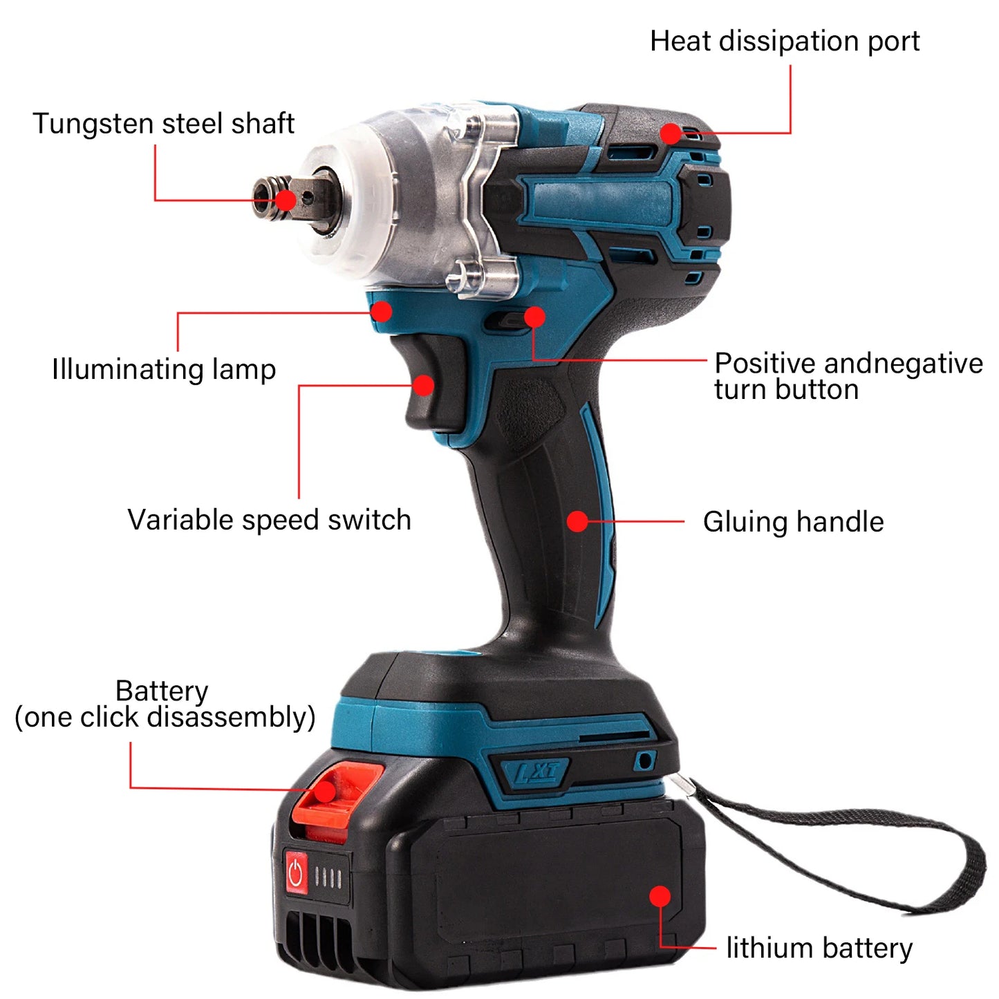 520N.m Torque Brushless Electric Impact Wrench 1/2 inch Lithium-Ion Battery Cordless Wrench Power Tools For 18V Battery