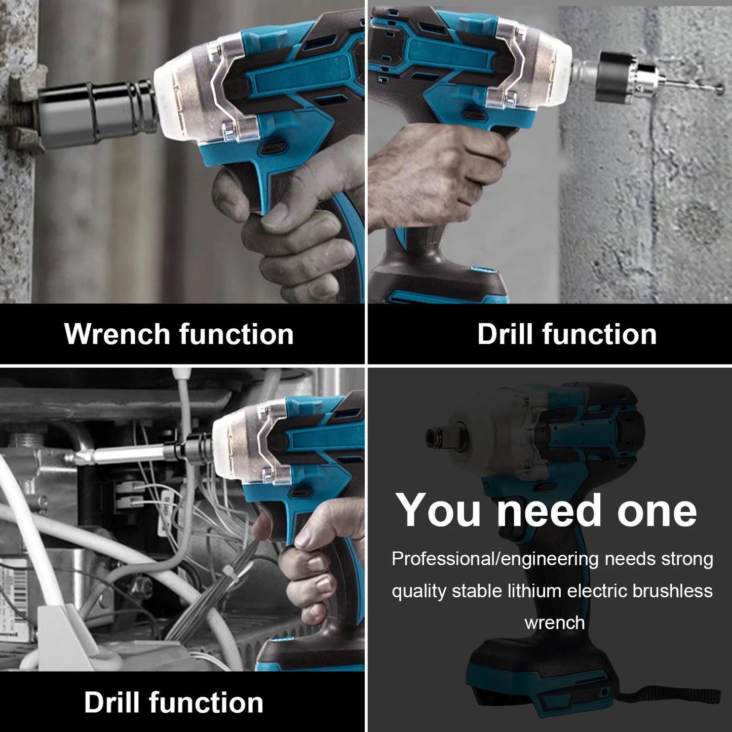 520N.m Torque Brushless Electric Impact Wrench 1/2 inch Lithium-Ion Battery Cordless Wrench Power Tools For 18V Battery