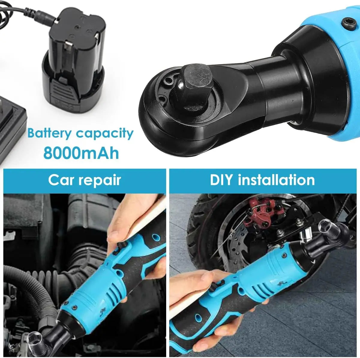 Llave de trinquete francesa de ángulo recto, herramienta eléctrica recargable, 18V, 3/8 pulgadas