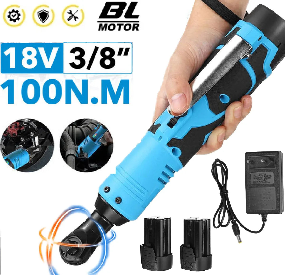 Llave de trinquete francesa de ángulo recto, herramienta eléctrica recargable, 18V, 3/8 pulgadas
