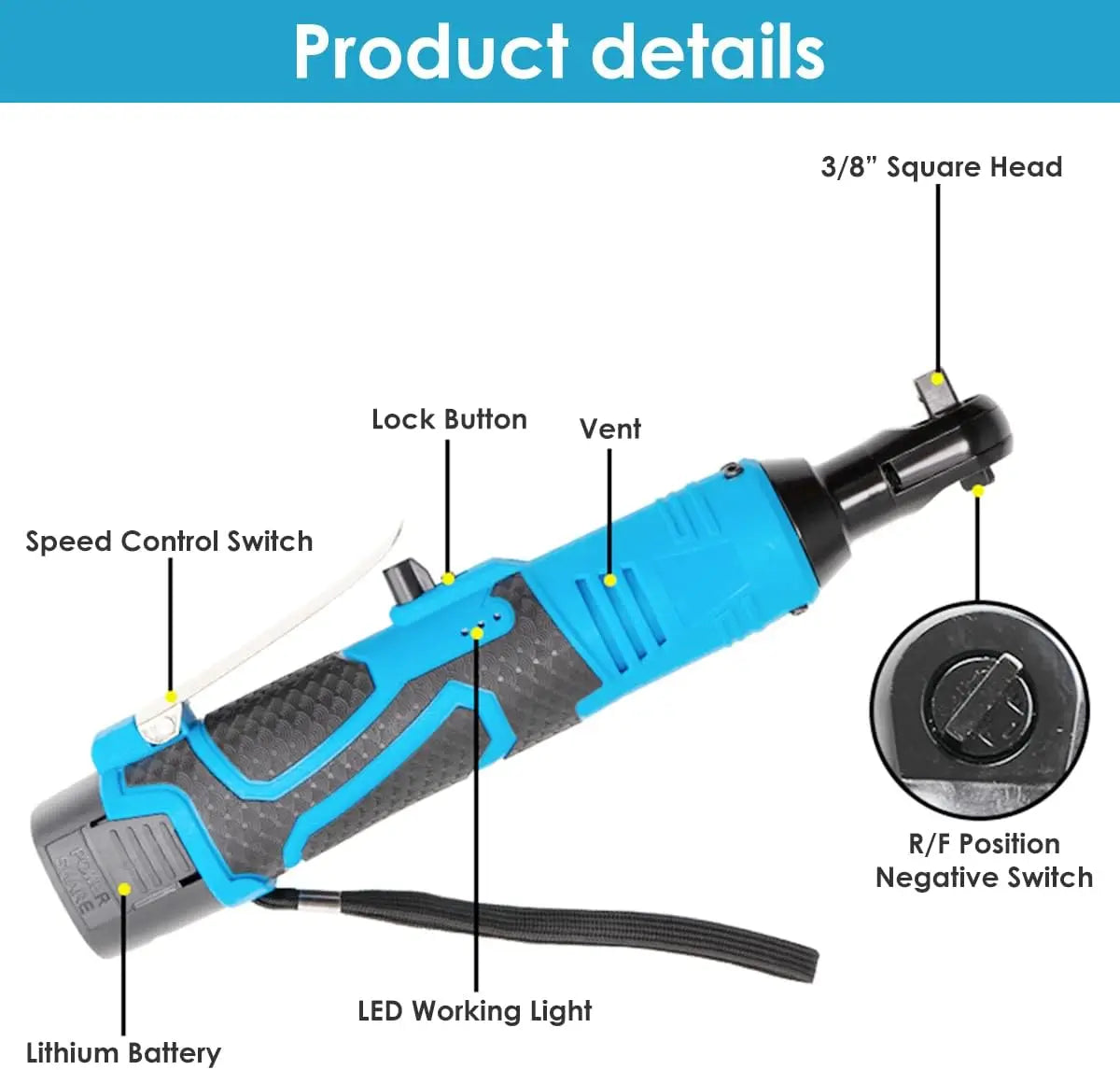 Llave de trinquete francesa de ángulo recto, herramienta eléctrica recargable, 18V, 3/8 pulgadas