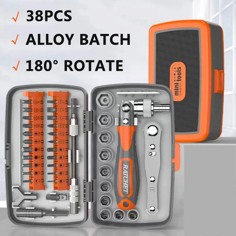 38-in-1 screwdriver set multi-purpose ratchet wrench rotatable batch head home repair machine combination tool kits
