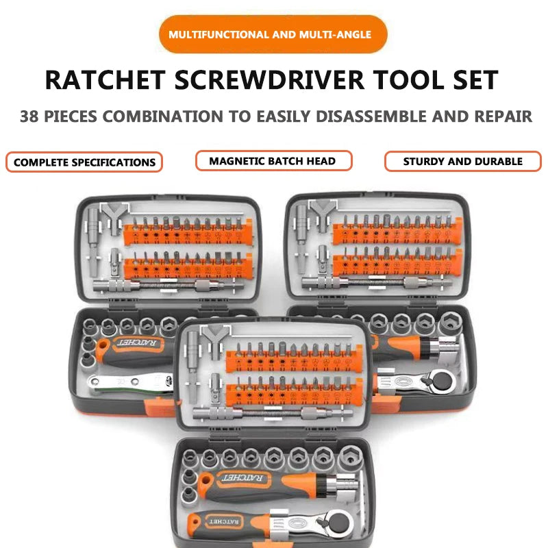 38-in-1 screwdriver set multi-purpose ratchet wrench rotatable batch head home repair machine combination tool kits