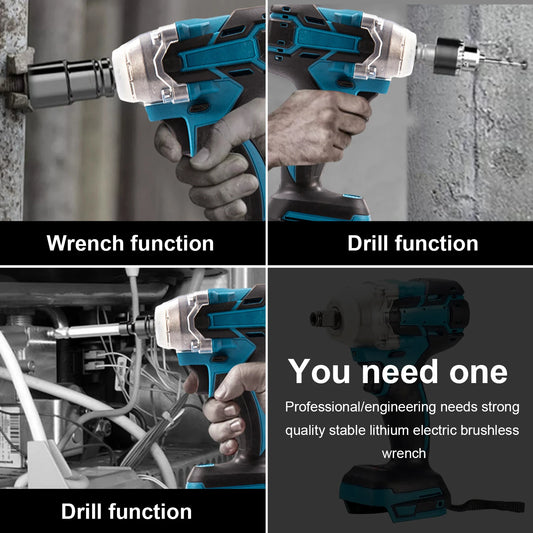 520N.m Torque Brushless Electric Impact Wrench 1/2 inch Lithium-Ion Battery Cordless Wrench Power Tools For 18V Battery